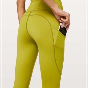 Lululemon 4 Fast & Free Crop 19" Nulux Leggings Golden Lime EUC Yoga Tights
